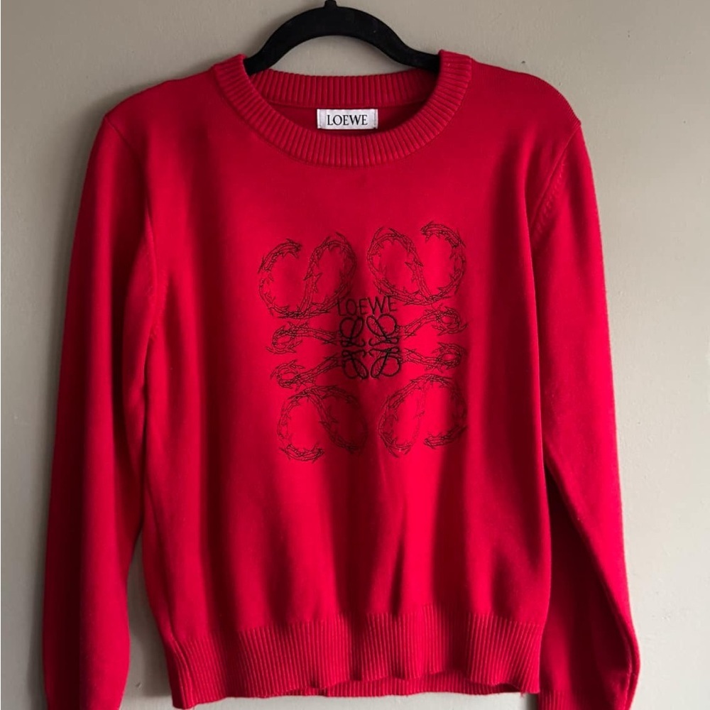 Loewe Red Crewneck Sweater with Logo Motif